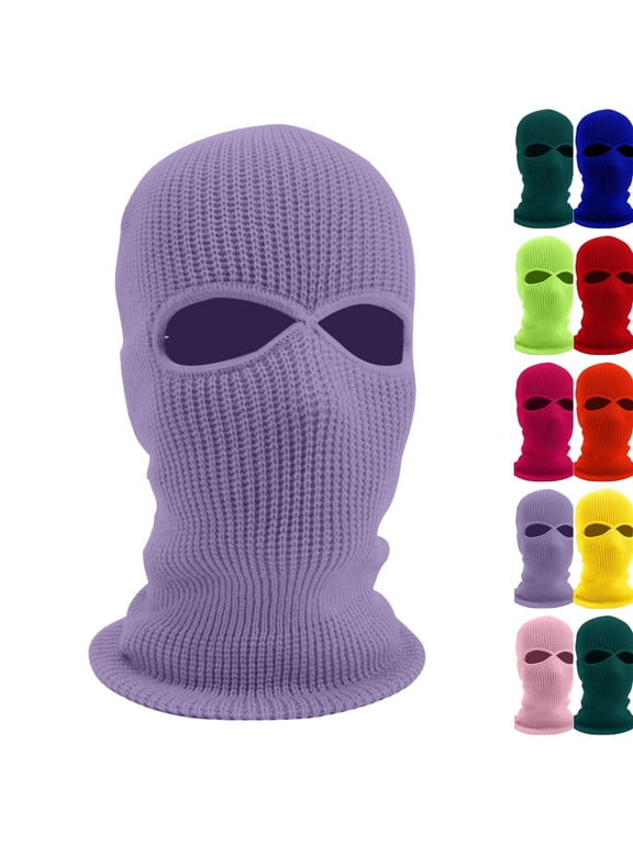 Winter 2 Hole Knitted Full Face Cover Ski Mask Bike Cycling Balaclava Headwrap for Women Men Outdoor Sports Light Purple One Size