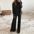 thumbnail image 1 of Winter 2 Piece Set for Women 2 Piece Sets for Women Fall Sweater Sets for Women Womens 2 Piece Outfits One Shoulder Knit Sweater Pullovers Wide Leg Pants Sets Sweatsuit Tracksuit, Black-L, 1 of 5