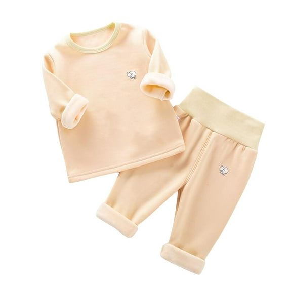 Winter 2024! TAGOLD Kids Winter Outfit Sets,Children's Long Sleeved Round Neck Top Long Pants And Thick Velvet Home Suit Set