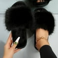 thumbnail image 1 of Winter 2024 Women's Fashion Fur Slippers Fluffy and Cute Plush Women's Luxury Outdoor Anti Slip Durable Flat Bottom Slippers (38-39,black), 1 of 10