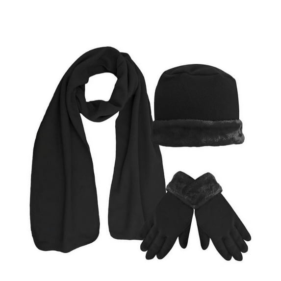 Winter 3 Piece Gift Set Fleece lined Scarf Gloves Cable Knit for Women (Black)