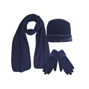 MAGG SHOP Winter 3 Piece Gift Set Fleece lined Scarf Gloves Cable Knit for Women (Navy)