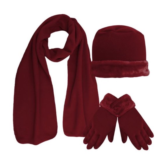 Winter 3 Piece Gift Set Fleece lined Scarf Gloves Cable Knit for Women (Red)