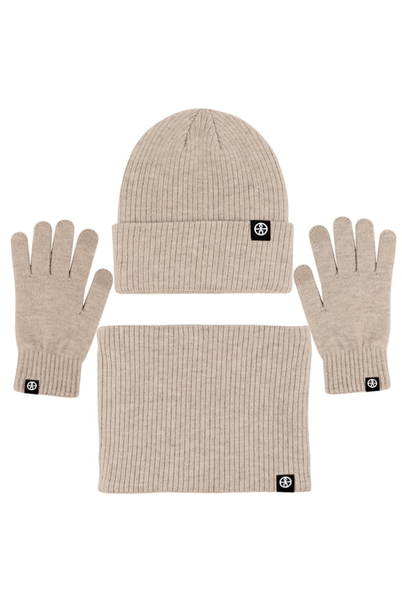 Winter 3 in 1 Scarf Hat Glove Set for Men Women, Knitted Beanie Hat, Touch Screen Gloves, Fleece Lined Neck Warmer for Cold Weather