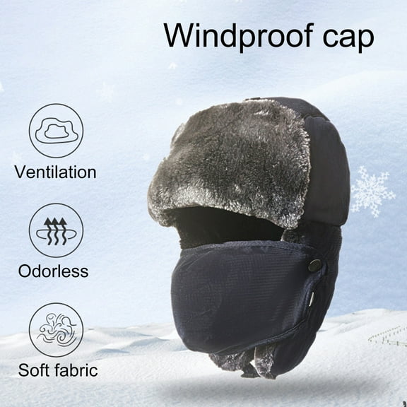 Winter 3 in 1 Thermal Fur Lined Trapper Bomber Hat with Ear Flap Face Warmer Windproof Baseball Ski Cap