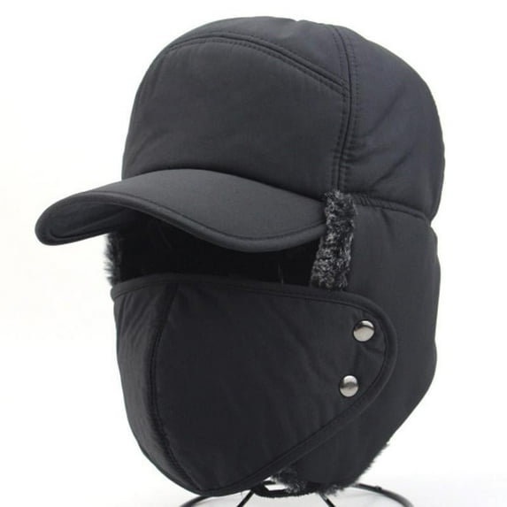 Winter 3 in 1 Thermal Fur Lined Trapper Hat with Ear Flap Full Face Warmer Cover Windproof