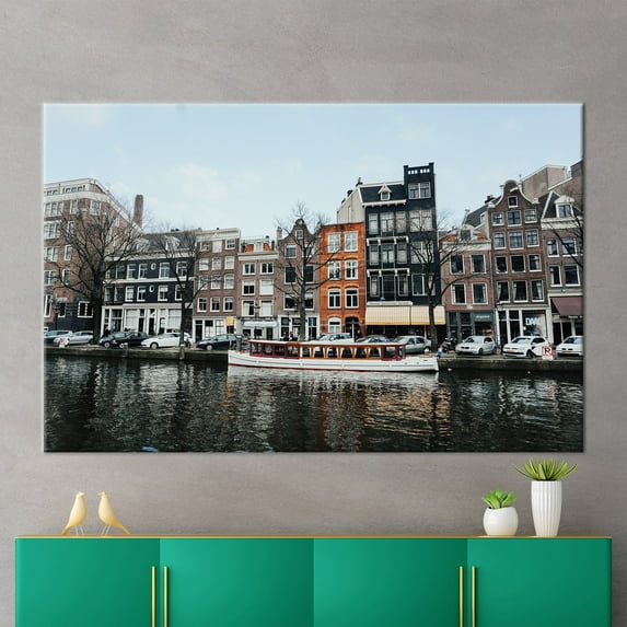 Winter 3D Canvas, Wall Decor, 3D Wall Art, Canvas Print, Amsterdam Art, Canal Printed, Modern 3D Canvas, Netherlands Canvas Wall Decor, Canvas Wall Decor - Natural Framed