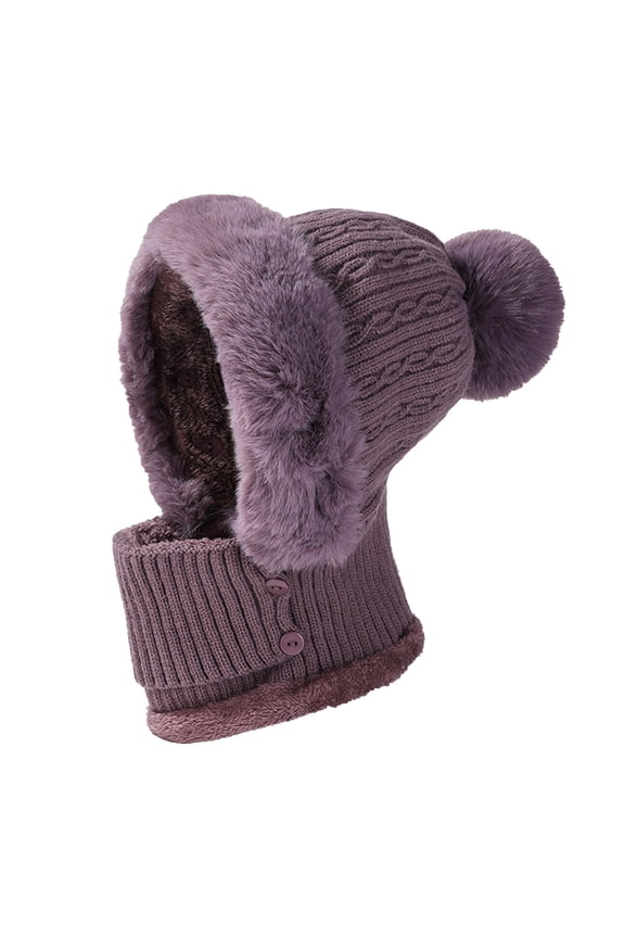 Winter Knit Scarf Set with Lined Cap Ear Ski Hat Pom for Cold Weather Warm Accessories