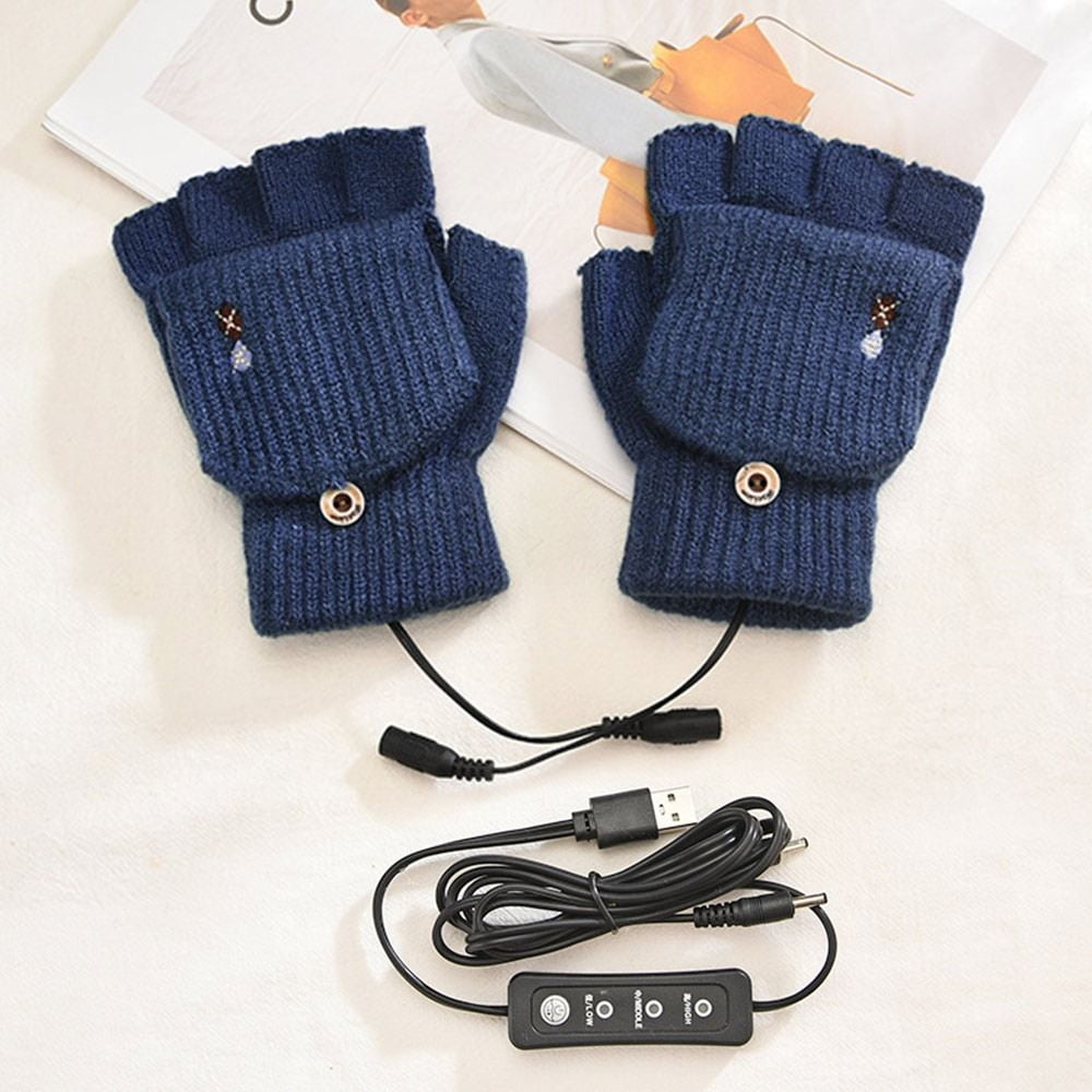 Winter Adjustable temperature USB 2Side Heating Gloves Convertible