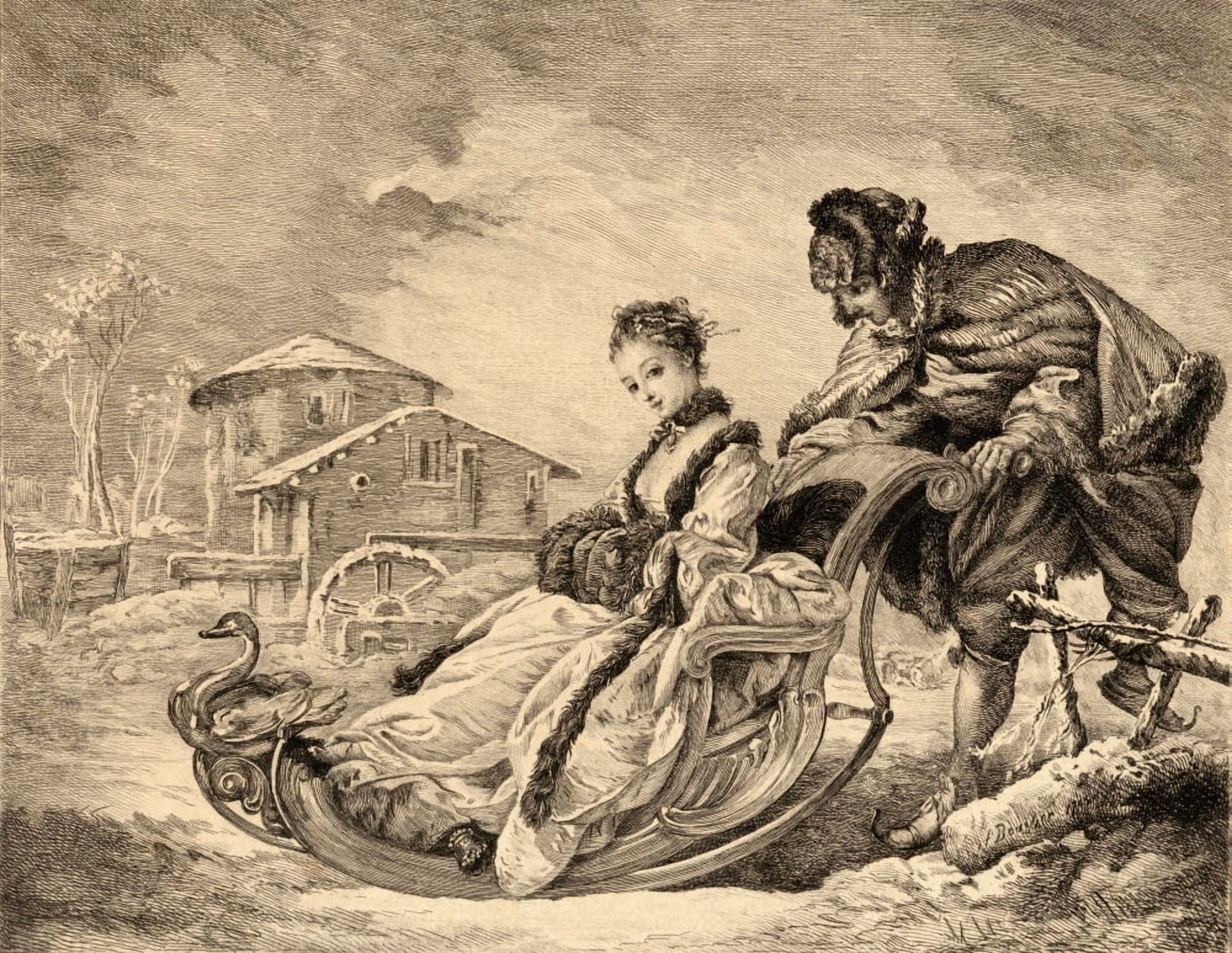Winter Amusement By E Champollion After Boucher Engraved By A Quantin Canvas Art - Ken Welsh Design Pics (34 x 26)