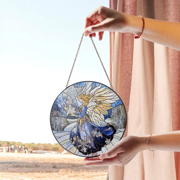 Winter Angel Snowflakes Stained Glass Suncatcher Christian Window Hanging Christmas Home Decor