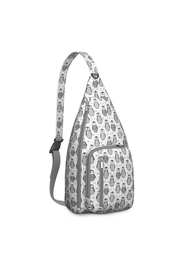 Winter Animal Sling Backpack - Cute Penguin Print Shoulder Bag with Decorative Snowflakes, Compact Travel Pack for Essentials