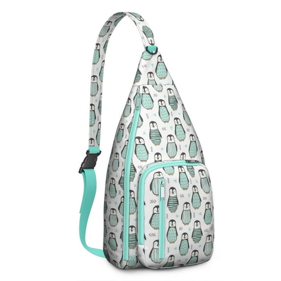 Winter Animal Sling Backpack - Cute Penguin Print Shoulder Bag with Decorative Snowflakes, Compact Travel Pack for Essentials