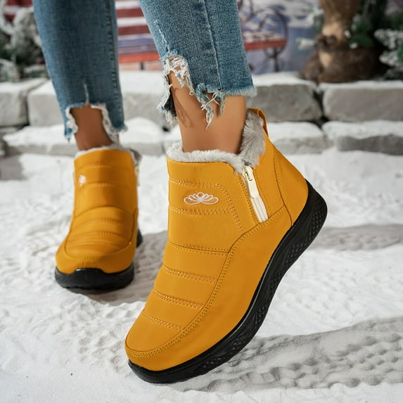 Winter Ankle Boots Fashionable Solid Color Lined Warm Snow Boots Comfortable Casual Footwear