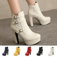 thumbnail image 1 of Winter Ankle Boots High Heel Waterproof Casual Solid Color Round Toe Back Zipper Fashion Footwear for Women, 1 of 6