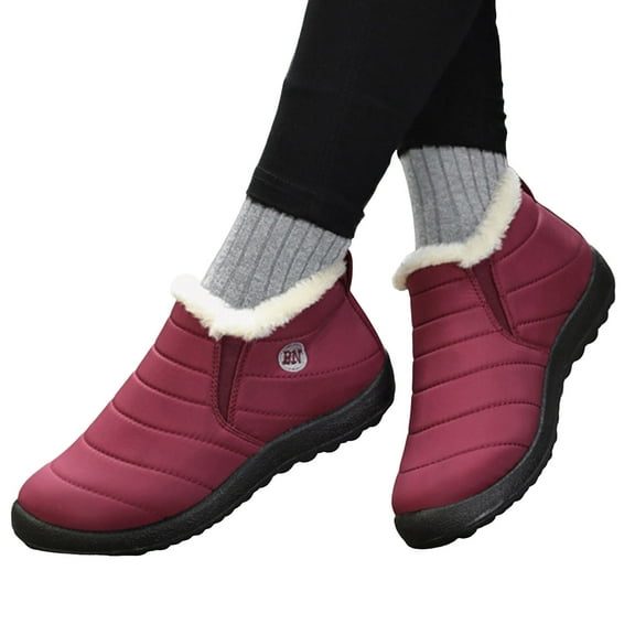 Winter Ankle Boots for Women Men Waterproof Anti-Slip Comfy Round Toe Fuzzy Warm Slip on Snow Booties