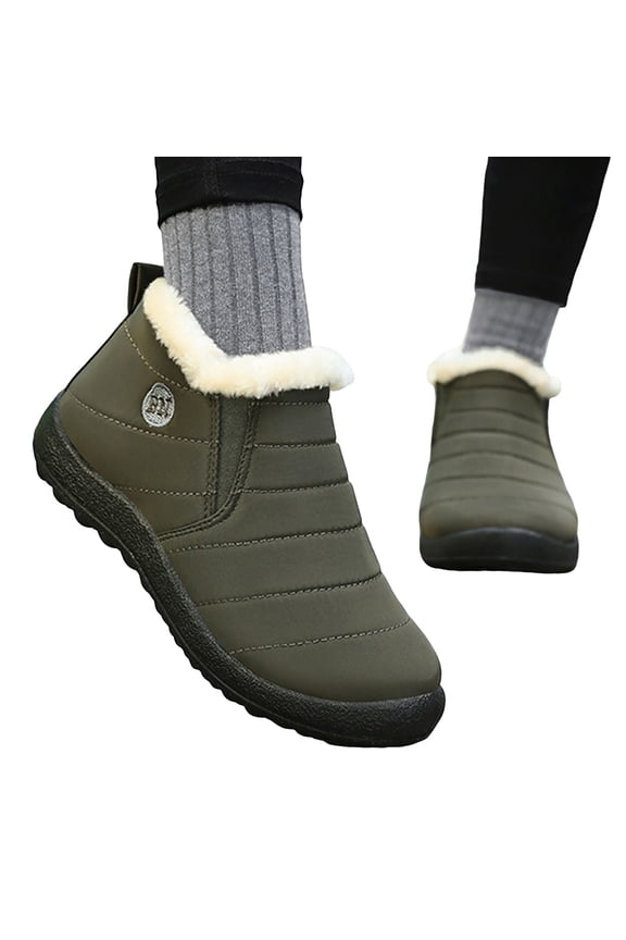 Winter Ankle Boots for Women Men Waterproof Anti-Slip Comfy Round Toe Fuzzy Warm Slip on Snow Booties