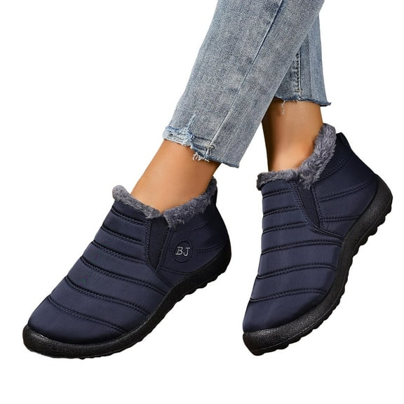 Winter Ankle Boots for Women Men Waterproof Anti-Slip Comfy Round Toe Fuzzy Warm Slip on Snow Booties
