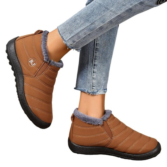 Winter Ankle Boots for Women Men Waterproof Anti-Slip Comfy Round Toe Fuzzy Warm Slip on Snow Booties