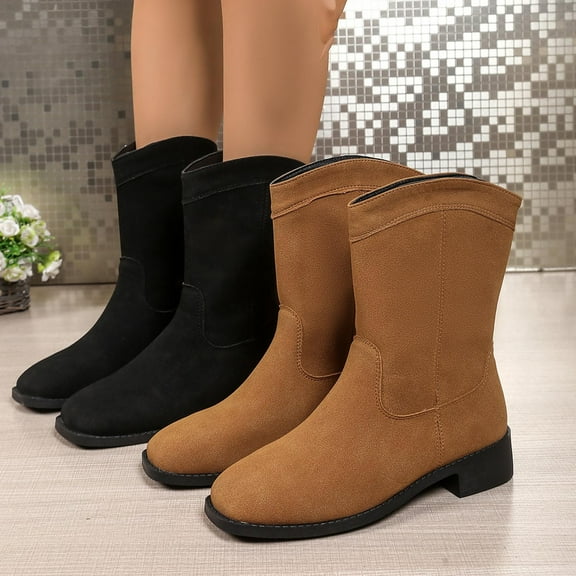 Winter Ankle Snow Boots for Women Thick-Soled Thick Velvet Round Toe Ankle Women's Flats Boots Casual Winter Warm Short Boots Solid Color Winter Shoes for Women Black 5.5