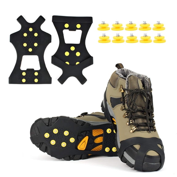 Winter Anti-Slip Shoe Covers - Slip-on anti-slip ice cleats with 10 built-in steel spikes, suitable for boots and everyday shoes.(Yellow spikes ,one pair)