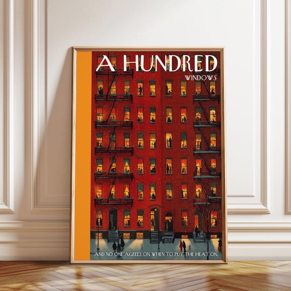 Winter Apartment Windows Poster, Unframed Paper Poster 8x10in