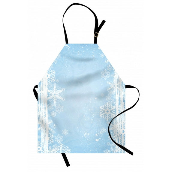 Winter Apron Abstract Christmas Themed Snowflake Pattern on the Soft Colored Backdrop Image, Unisex Kitchen Bib Apron with Adjustable Neck for Cooking Baking Gardening, Pale Blue White, by Ambesonne