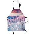 thumbnail image 1 of Winter Apron European Snowy Mountains Pine Forest with Sky Colors Overcast Windy Fresh Image, Unisex Kitchen Bib Apron with Adjustable Neck for Cooking Baking Gardening, White Pink, by Ambesonne, 1 of 3