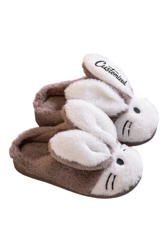 Winter & Autumn Cartoon Bunny Warm Plush Slippers for Junior, Non-slip Soft Sole House Shoes for Boys & Girls