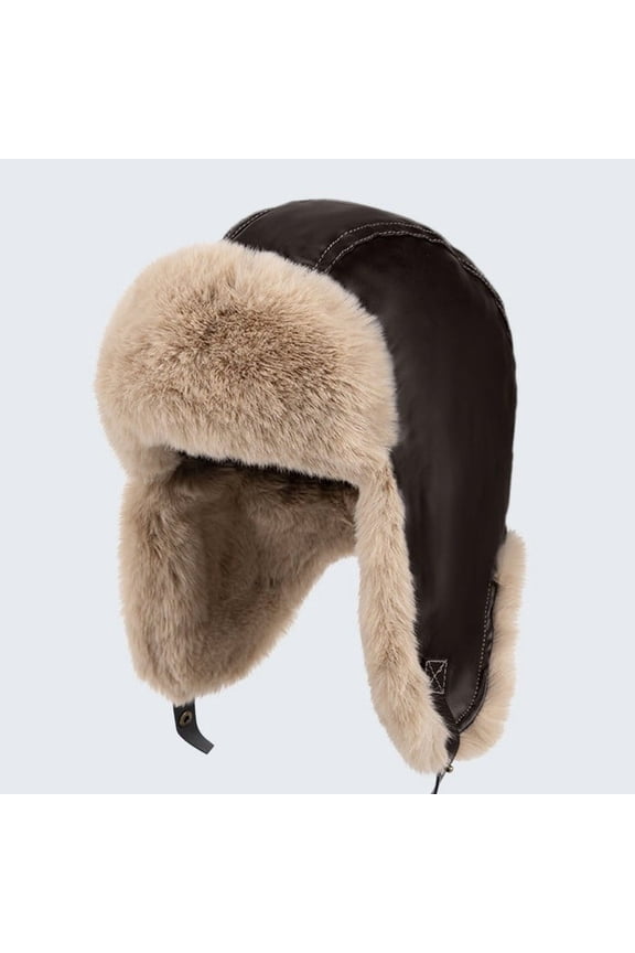 Winter Aviator Trapper Hat PU Leather Pilot Cap with Ear Flaps Warm Lined Unisex