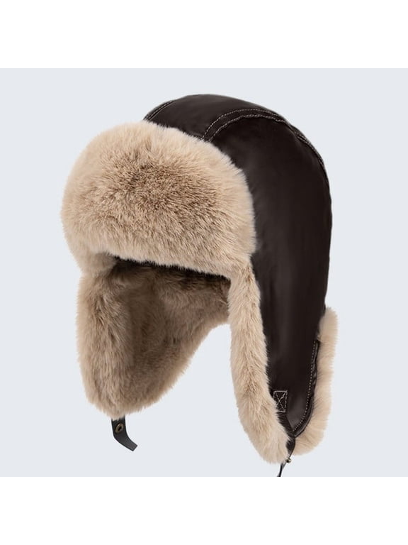 Winter Aviator Trapper Hat PU Leather Pilot Cap with Ear Flaps Warm Lined Unisex