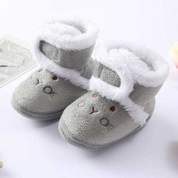 Winter Baby Booties 0-18 Months - Non-Slip First Walkers Shoes with Fleece Lining, Soft Sole Infant Toddler Boots for Boys Girls (Gray) - Perfect Christmas & New Year Gift