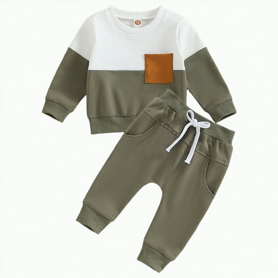Winter Baby Boy Clothes Girl Fall Color Block Long Sleeve Elastic Waist 6 12 18 24 Months Everyday Outfit Set 2 Pcs Toddler Baby Boys Fall Winter Clothes Sweatshirt Pullover Tops + Joggers Pants Set