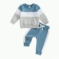 thumbnail image 1 of Winter Baby Boy Clothes Girl Fall Color Block Long Sleeve Elastic Waist 6 12 18 24 Months Everyday Outfit Set 2 Pcs Toddler Baby Boys Fall Winter Clothes Sweatshirt Pullover Tops + Joggers Pants Set, 1 of 5