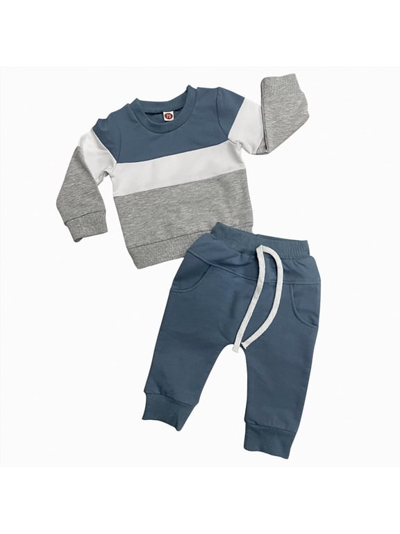 Winter Baby Boy Clothes Girl Fall Color Block Long Sleeve Elastic Waist 6 12 18 24 Months Everyday Outfit Set 2 Pcs