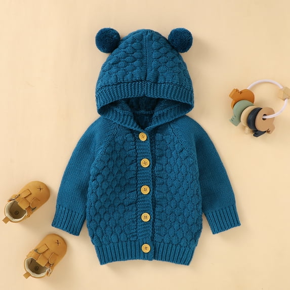 Winter Baby Boys Girls Sweaters Cardigans Autumn Pure Color Long Sleeve Knitted Newborn Infant Toddler Outwear Jackets with Hood