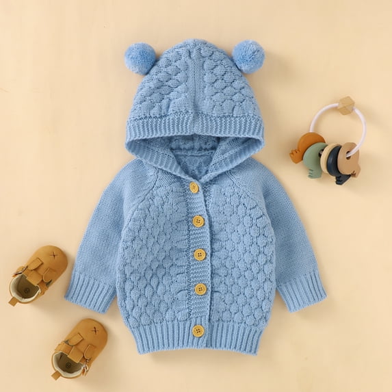 Winter Baby Boys Girls Sweaters Cardigans Autumn Pure Color Long Sleeve Knitted Newborn Infant Toddler Outwear Jackets with Hood