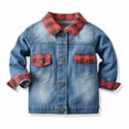 thumbnail image 1 of Winter Baby Boys and Girls Warm Coats Kids Toddler Shirt Red And Black Checkered Stitching Denim Long Sleeve Jacket Baby Boys Girls Fall Shirt Coat Outwear Gifts for Children, 1 of 9
