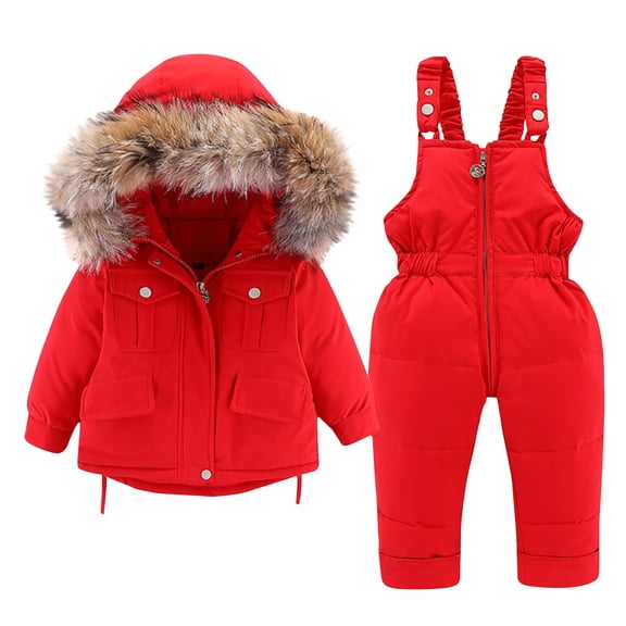 Winter Baby Boys and Girls Warm Ski Jackets Thickened Down Jacket Strap Pants Two-piece Suit Gifts for Children