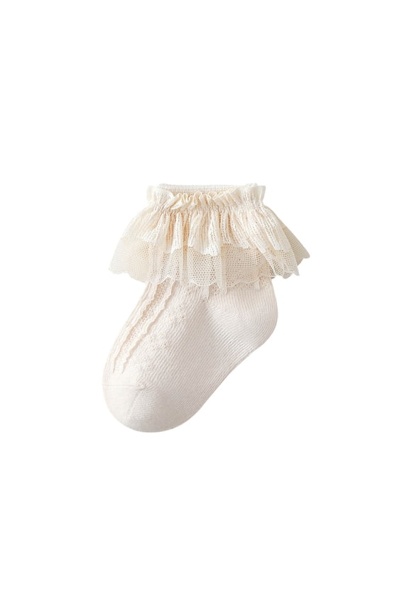 Winter Baby Breathable Cream Combed Dance Socks Lace Socks