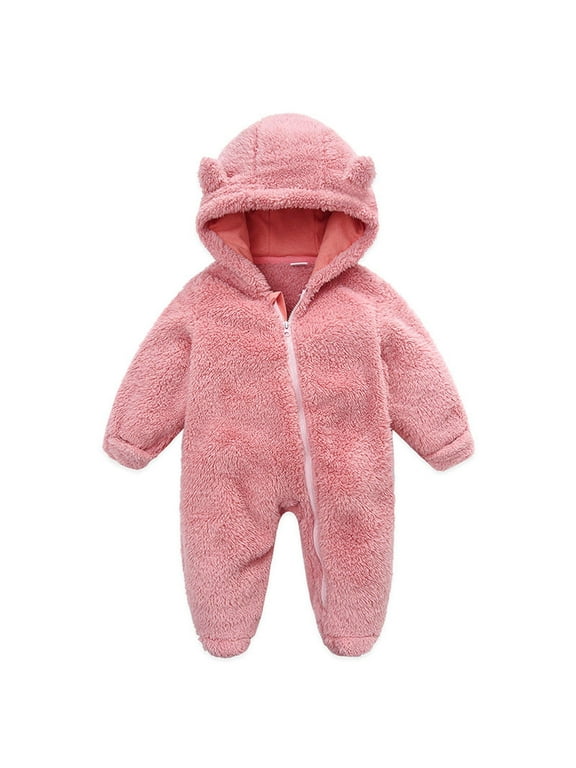 Winter Baby Clothes Warm Fleece Thick Onesie Ear Hooded Jumpsuits Newborn Boys Girls Footed Romper for Kids Outerwear