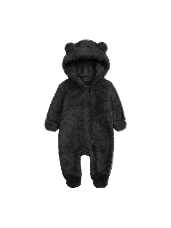 Winter Baby Clothes Warm Fleece Thick Onesie Ear Hooded Jumpsuits Newborn Boys Girls Romper Kids Coats Jackets(6-9 Months,Black)