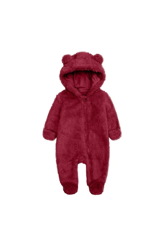 Winter Baby Clothes Warm Fleece Thick Onesie Ear Hooded Jumpsuits Newborn Boys Girls Romper Kids Coats Jackets