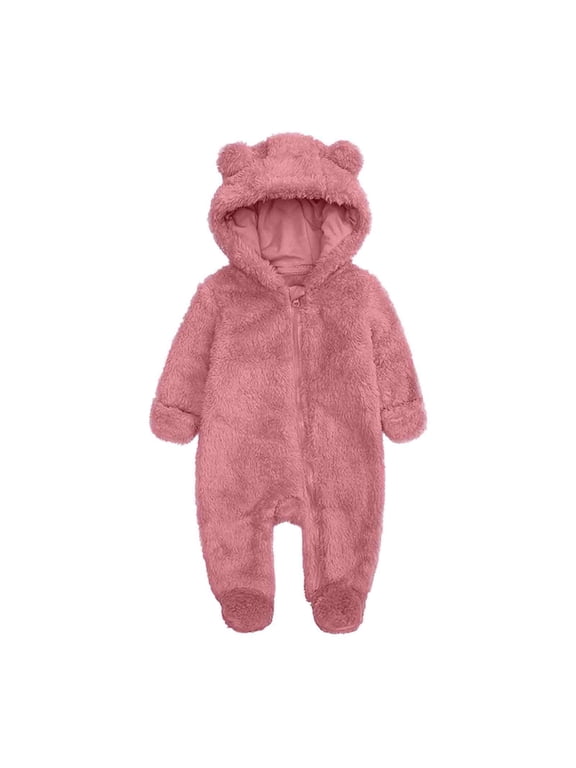 Winter Baby Clothes Warm Fleece Thick Onesie Ear Hooded Jumpsuits Newborn Boys Girls Romper Kids Coats Jackets(3-6 Months,Pink1)