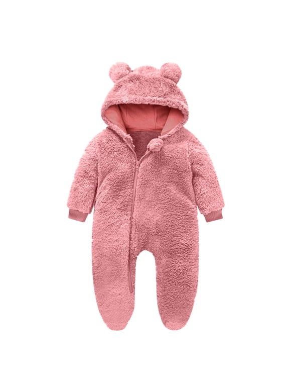 Winter Baby Clothes Keep Warm Fleece Thick Onesie Cute Ear Hooded Jumpsuits Newborn Boys Girls Romper Kids Coats Jackets(6-9 Months,Pink)