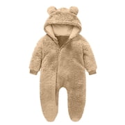 Winter Baby Clothes Keep Warm Fleece Thick Onesie Cute Ear Hooded Jumpsuits Newborn Boys Girls Romper Kids Coats Jackets(3-6 Months,Khaki)