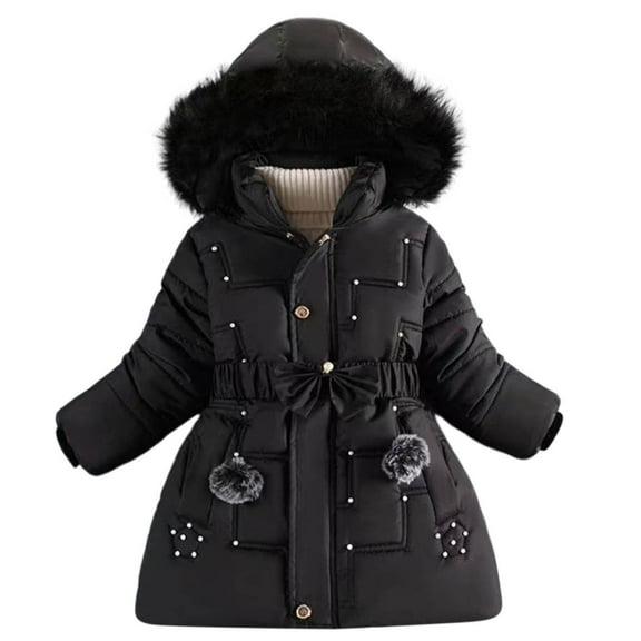 Winter Baby Girls Thickened Puffer Coat Shining Padded Hooded Jacket Kids Ski Snow Outwear With Pockets,Black,5 Years