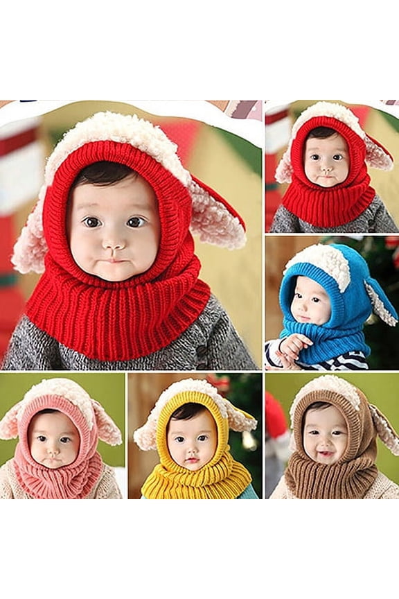 Winter Baby Kids Girls Boys Fashion Warm Hooded Scarf Earflap Knitted Cap