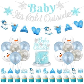 Winter Baby Shower Decorations Blue, Baby It's Cold Outside Banners Cake Cupcake Toppers Snowman Snowflake Balloon Baby Shower Sign Decor, Winter Snow Gender Reveal Party Supplies