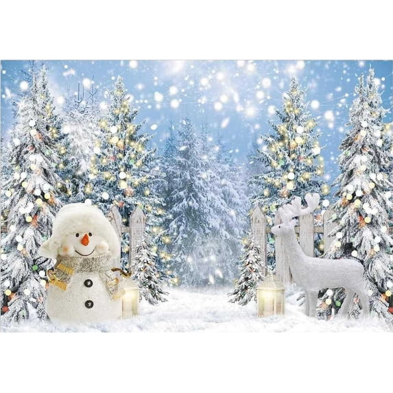 Winter Backdrop Snow Forest Snowscape Snowman Photography Background ...